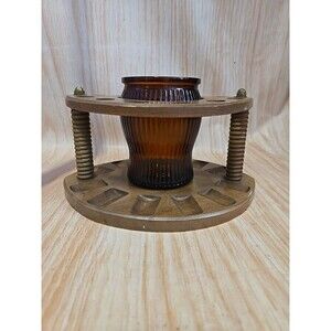 Vintage DUN-RITE Wood 12 Pipe Stand Amber Glass Tobacco Jar Humidor Brooklyn NY